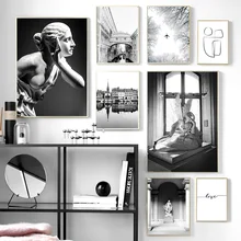 Woman Lines Black White Sculpture Quote Wall Art Canvas Painting Nordic Posters And Prints Wall Pictures For Living Room Decor
