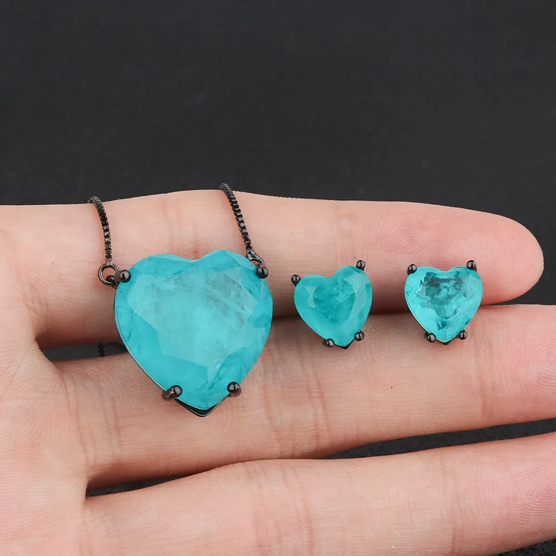 Медь Синий Зеленый Взрывающийся камень AAA кубический цирконий серьги-гвоздики кулон ожерелья Ювелирные наборы женские модные наборы подарок
