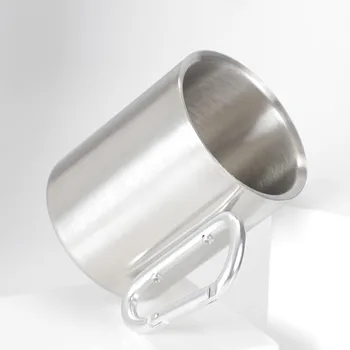 

Stainless Steel Camping Cup Double Wall Mug W/ Carabiner Hook Tableware Portable