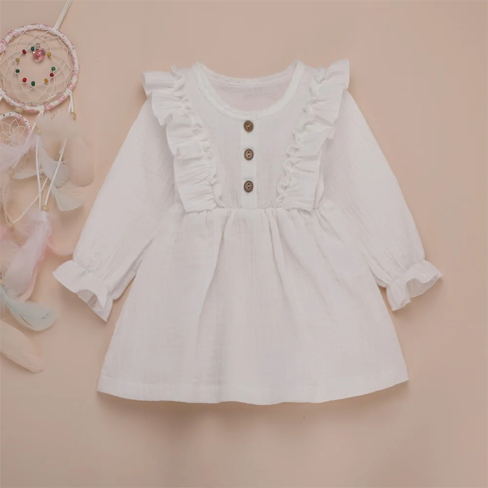Хлопковое льняное платье-пачка для маленьких девочек; Повседневная праздничная одежда; платья; однотонное пальто для маленьких девочек 2-6 лет