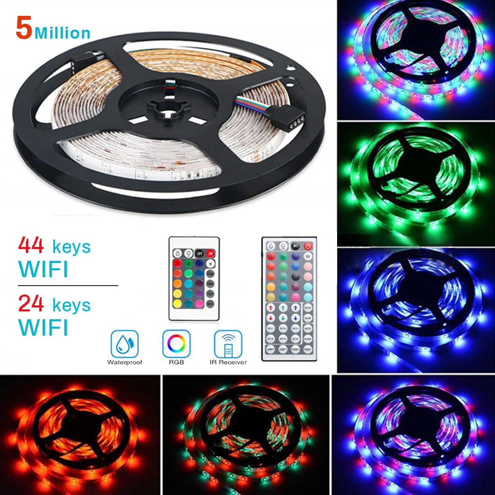 cheap LED Strip Light RGB 5050 SMD 2835 Flexible Strip Light EU Plug 5Meter With 24 44 Key Remote Control 5M