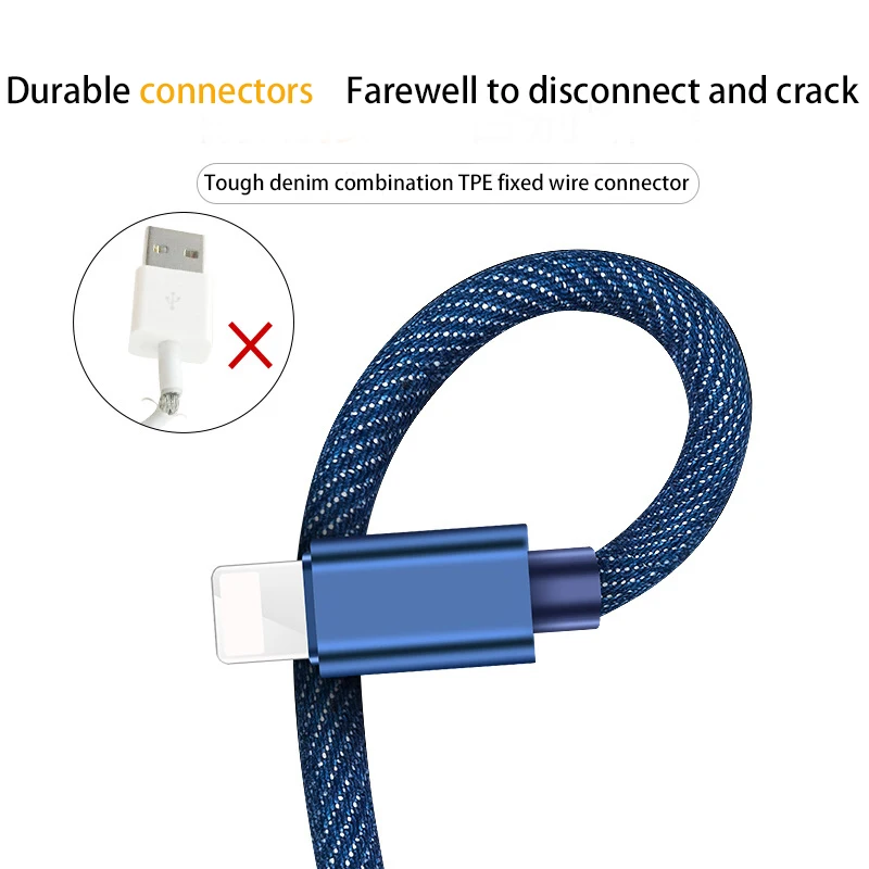 Быстрая зарядка USB кабель для IOS TYPE C Android микро мобильный телефон джинсовая Дата линия кабель для Iphone samsung XIaomi Oppo huawei
