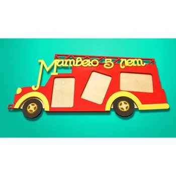 

Photo frame collage made of wood "fire truck" for 3 photos