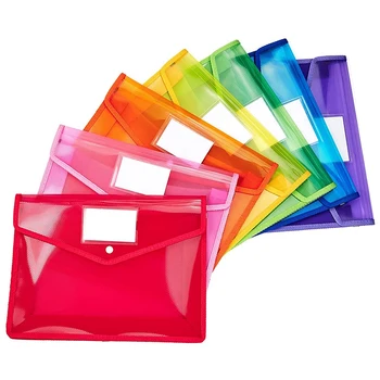 

7 Pack A4 Plastic Wallet Folder Envelopes with Closure and Label Pocket, 2.8inch Expansion, for School Home Work Office