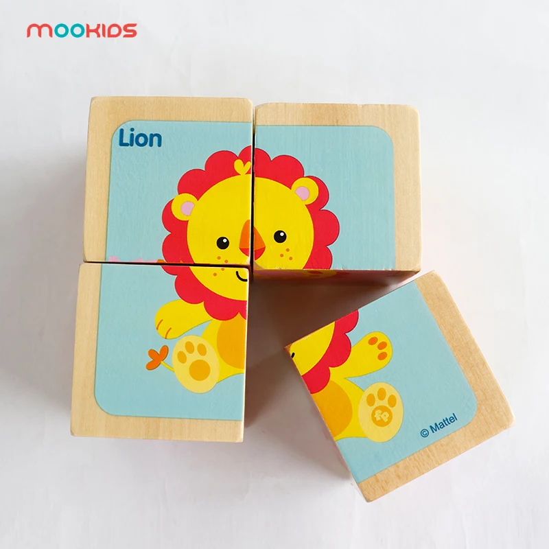 3D Puzzle Wooden Animal Puzzle Kids Toys 6 Sides Wisdom Jigsaw Early Education Learning Toys Tangram Children Game 4pcs Single
