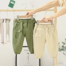 Повседневные зимние Утепленные вельветовые штаны с карманами для маленьких девочек и мальчиков г. Теплые брюки детская одежда длинные штаны S10272