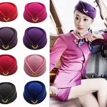 Для женщин стюардесса шляпа из шерсти фетровая шляпа стюардесса шляпа шапочка стюардессы для костюм Косплэй музыкальное выступление