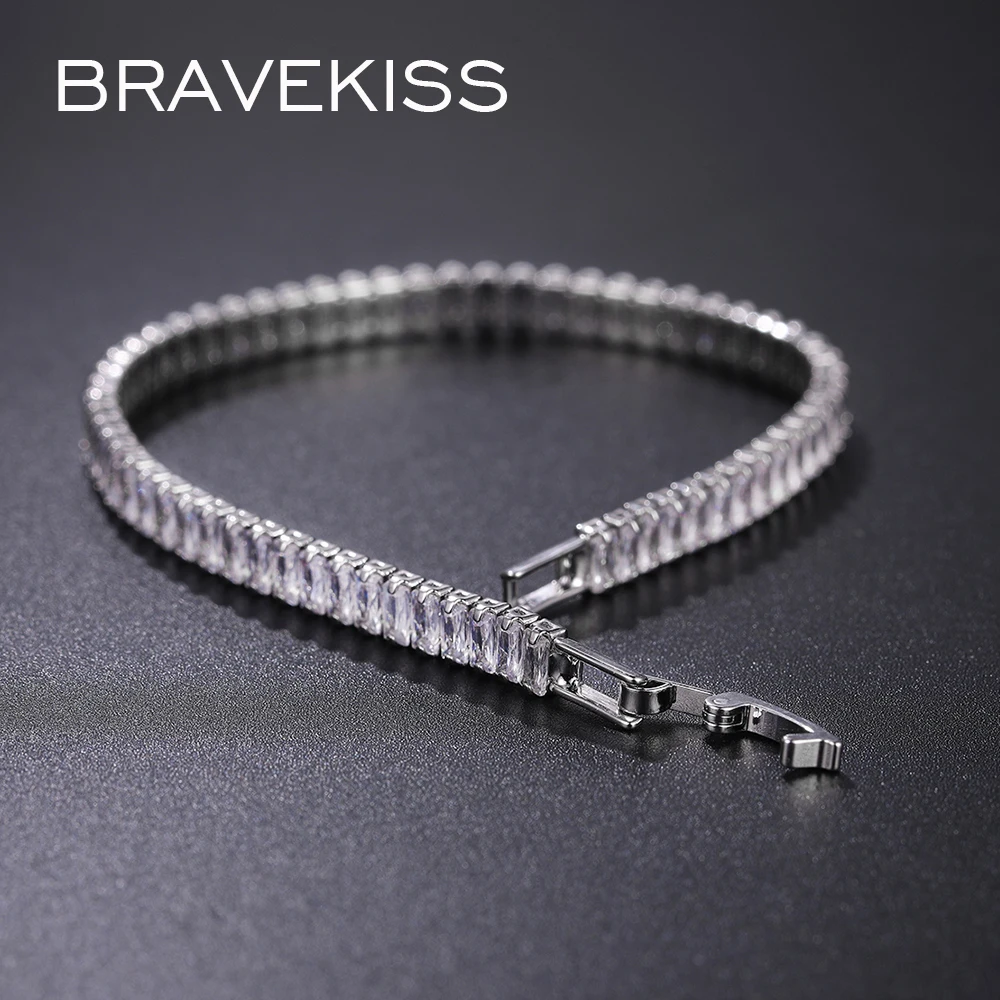 Bravekiss друзья, прозрачные CZ браслеты для женщин и мужчин, браслет, роскошный Теннисный браслет, браслеты, ювелирные изделия для женщин, медный Цирконий UB0180A