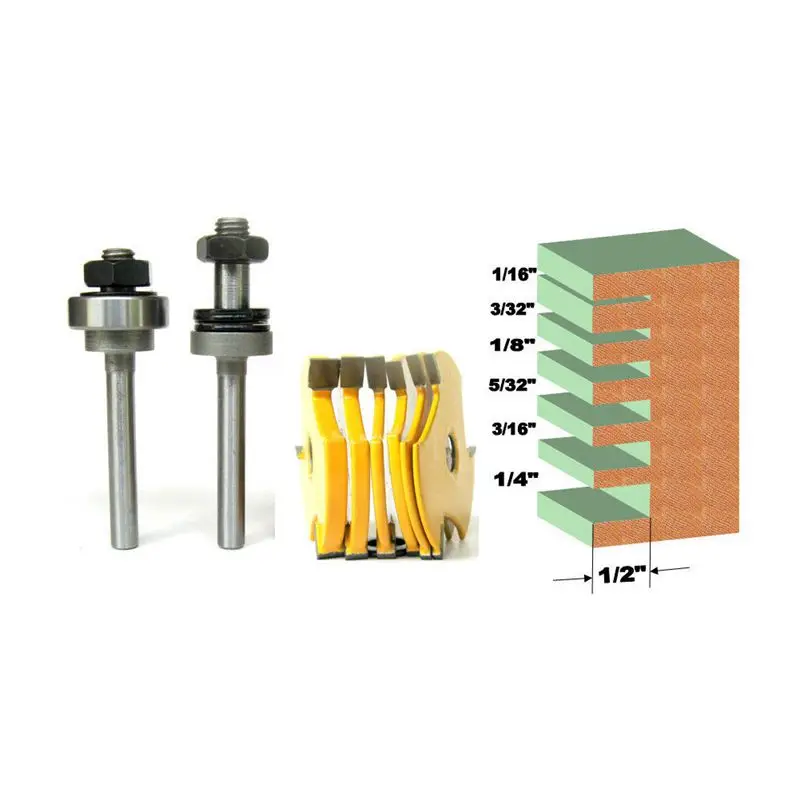  8pc 1/4inch Shank Slot Assembly 6 cutters & 2 arbors Router Bit Set