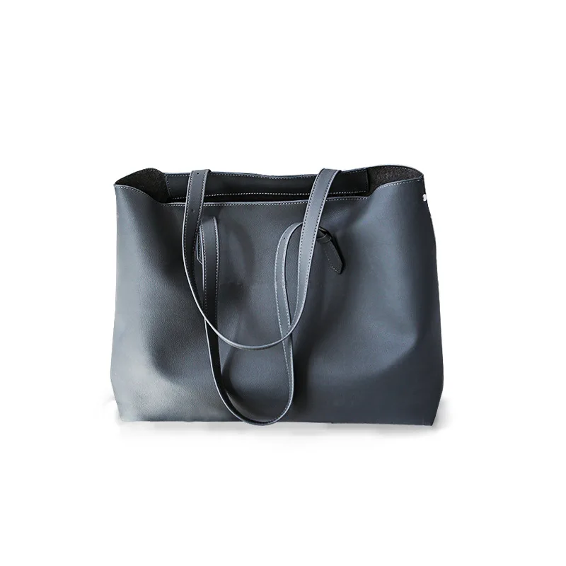 

Ougger Medium Handbags High Quality Shoulder Bag Female Blue Microfiber Synthetic Leather England Style Tote Bag for Business
