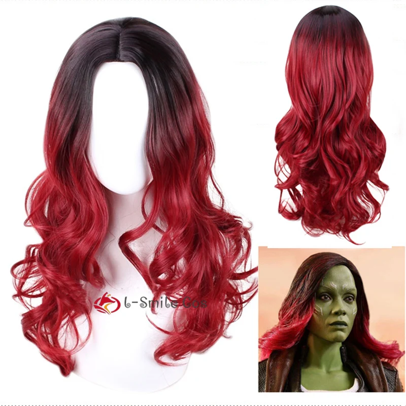 Gamora Wig Women Girl Long Wavy Red Black Ombre Movie Anime Hair Cosplay Halloween Wigs + Wig Cap holidays costumes