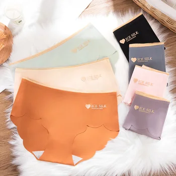 

Women Seamless Briefs Ice Silk Panties Sexy Underwear Ultra-thin Lingerie Low-rise Underpants Soft Female Intimates Hips Up #F
