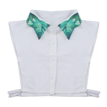 

White Fake Tie Green Leaf Printing Shirt Fake Collar Sweater Shirt Fake Tie Clothing Accessories New Fashion