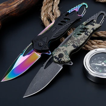

20cm(9'') Color titanium Folding Knife 3CR13Mov Aluminum handle Blade Tactical Camping Survival Combat Pocket Knives EDC Hunting