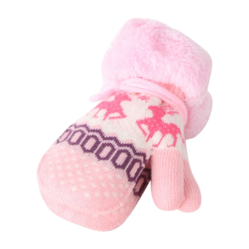 Pink Детское рождественское Дети для маленьких мальчиков и девочек детская одежда для сна с рисунком оленя с длинными пальцами ветрозащитные капри для девочек вязаные перчатки без пальцев с откидным верхом плоский верх перчатки - Цвет: Pink