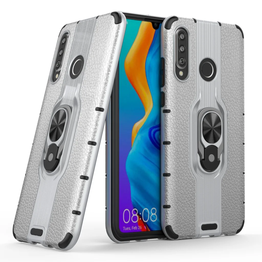 Задняя крышка для huawei P30 lite роскошное тонкое кольцо Кронштейн против отпечатков пальцев амортизация силиконовый+ кожаный чехол для ноутбука