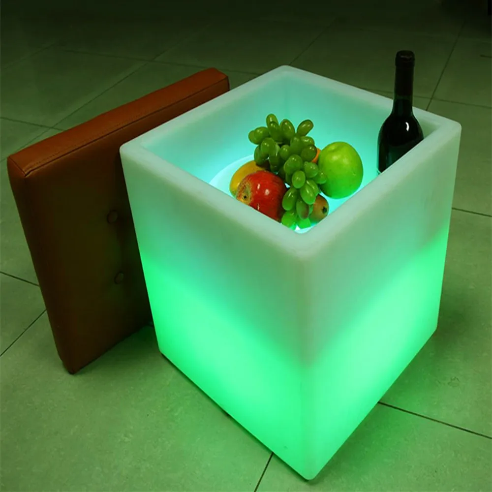 LED Commercial Furniture 40CM 16Inch Cube Seat Chair Waterproof IP68 Rechargeable Display Case Cabinet Ice Buckets For Bar Club