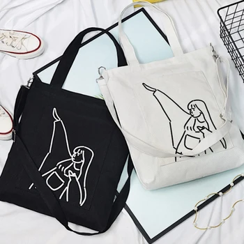 

New Women Handbags Cute Print Canvas Tote Women Shopper Shopping Shoulder Bags Reusable Foldable Fashion Handbags