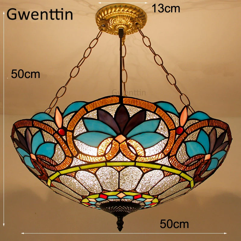Средиземноморский Тиффани витражные стеклянные подвесные светильники винтажная Подвесная лампа для столовой Кухонные светильники домашний декор - Цвет корпуса: L