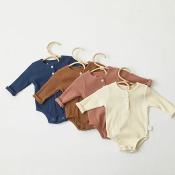 

Newborn Baby Girls Romper Autumn Winter 0-3T Boys Jumpsuit Clothes Solid Ribbed Cotton Infants Knitted Clothing High Quality