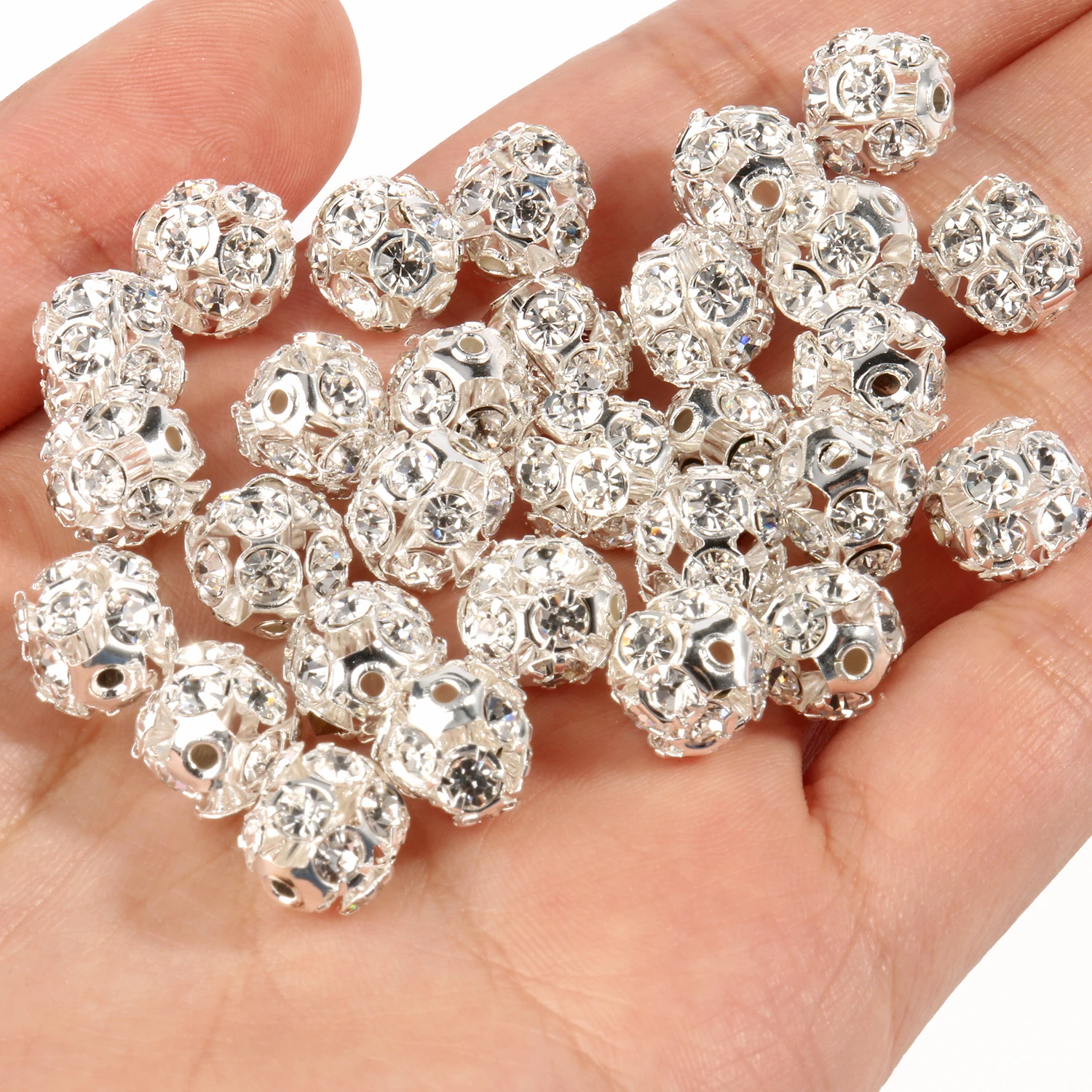 50pc/Lot 6mm 8mm 10mm AB Color  Rhinestone Ball Shape Loose Beads Metal Crystal Beads for Jewelry Making DIY Accessories