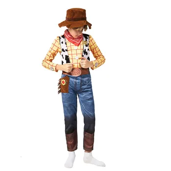 

Halloween Roleplay Kids Boy Toy Story Woody Hat Caps Scarf Children Cowboy Jumpsuit Bodysuit Fancy Cartoon Anime Cosplay Costume
