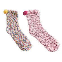 2 пары зимних бархатная тапочка кораллового цвета с помпоном, носки с капкейками, подарки, Новинка