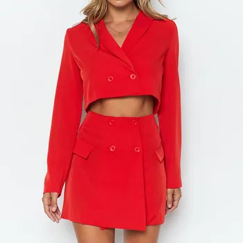 

Autumn Women's Fashion Office Ladies Two Piece Set Long Sleeve Slimming Navel Mini Suit Skirt Set Wholesale Free Ship Z4