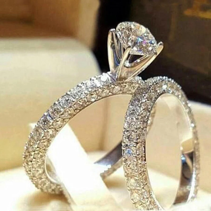 ZN 2 шт свадебный набор элегантные кольца для женщин Свадебные обручальные модные украшения с полным блестящим Cubiz женское кольцо с цирконом