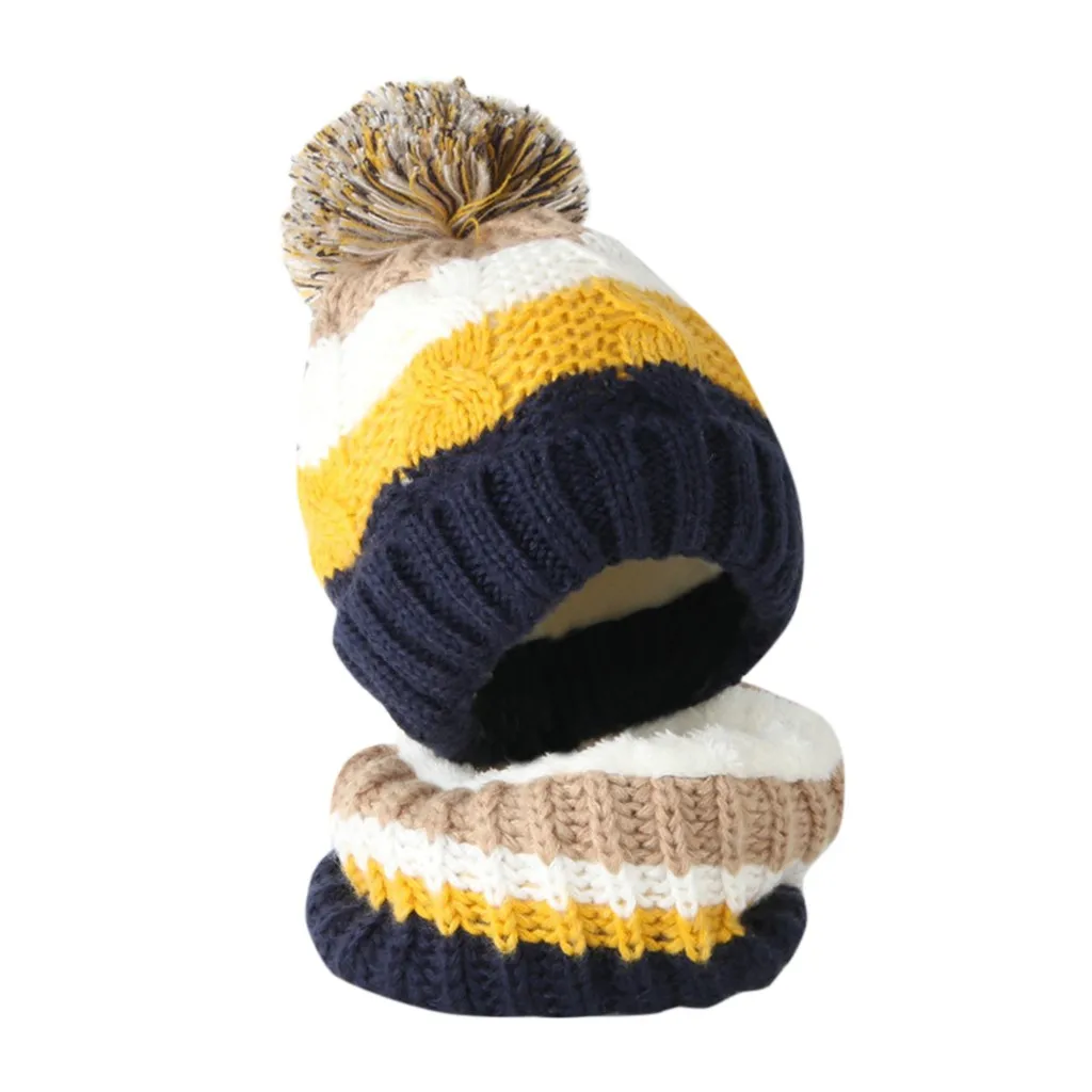 Inverno crianças chapéu cachecol define menina menino pompon chapéu e snood para meninas meninos queda de malha chapéu terno conjunto menina 2 peça conjunto bebê|Cachecol| -