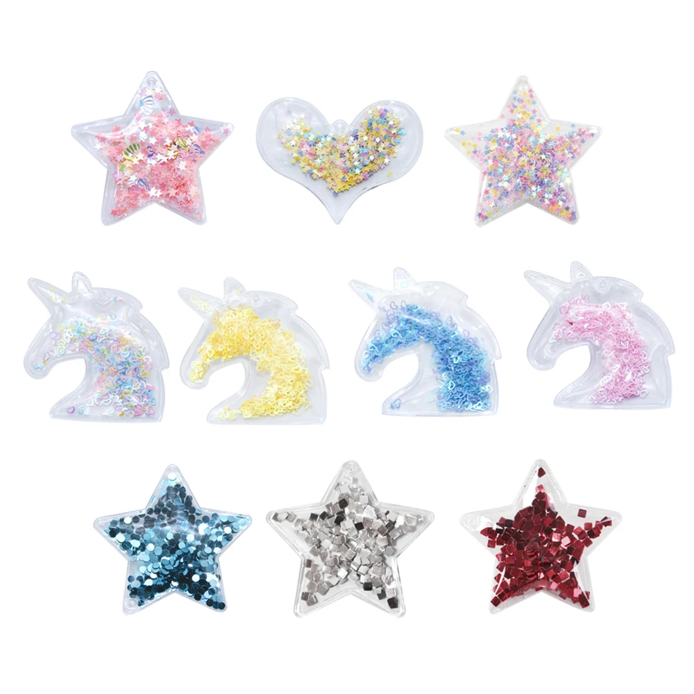 

10Pieces/set Star Shakers Transparent Plastic Resin with Sequins DIY Make Hair Clip Craft Handmade Phone Decoration,1Yc8000