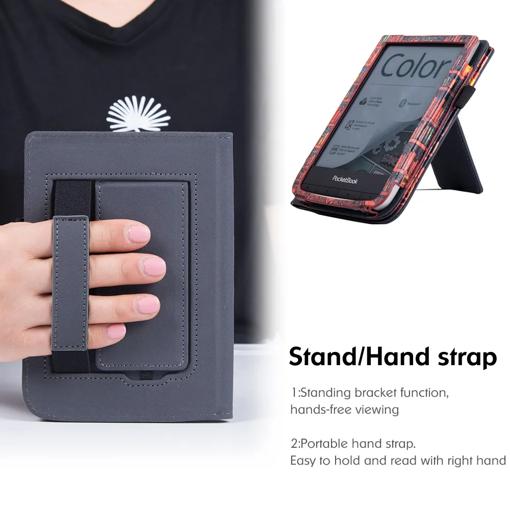 Stand Case for New 7 Pocketbook Era eReader 2022 Release - PU Leather  Protective Sleeve Cover with Hand Strap/Auto Sleep Wake