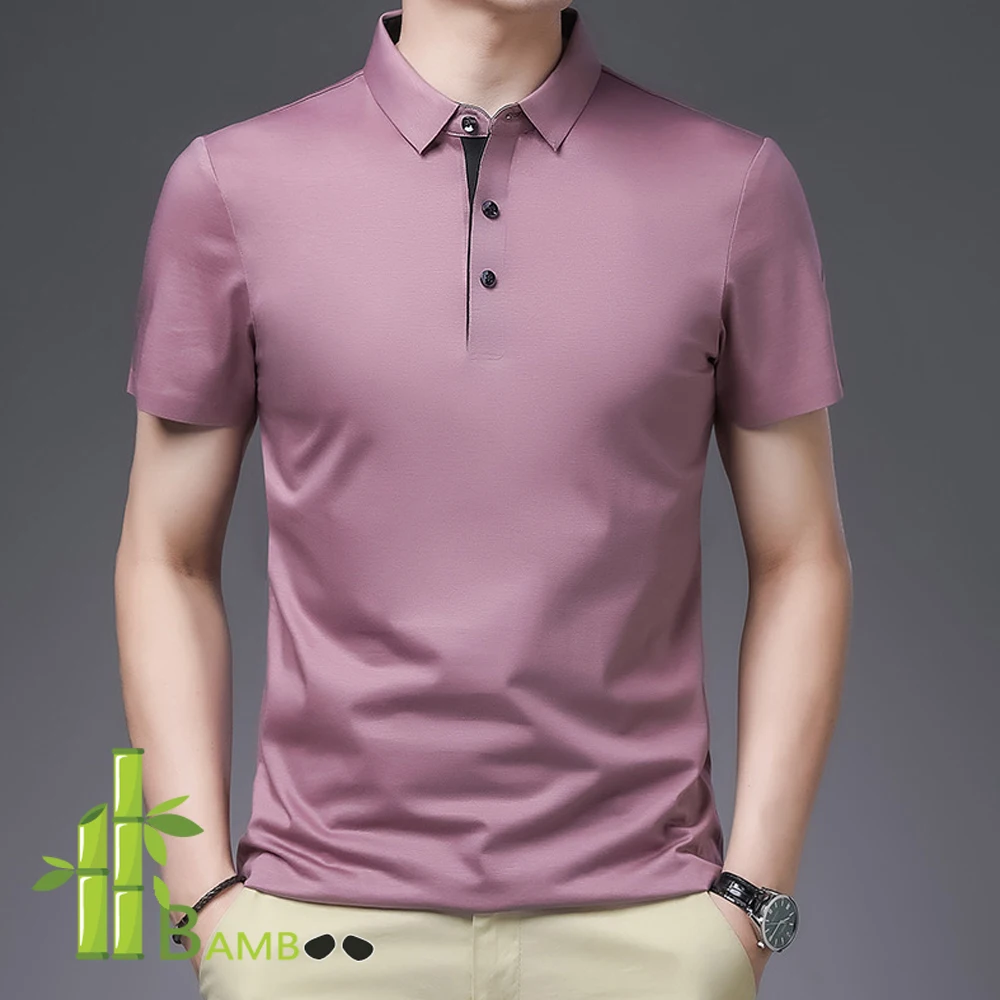 Bamboo Fiber Viscose And Cotton Blend Polo Shirt Men Short Sleeve Collar New Seamless T-shirt Summer Thin Lightweight Poloshirt