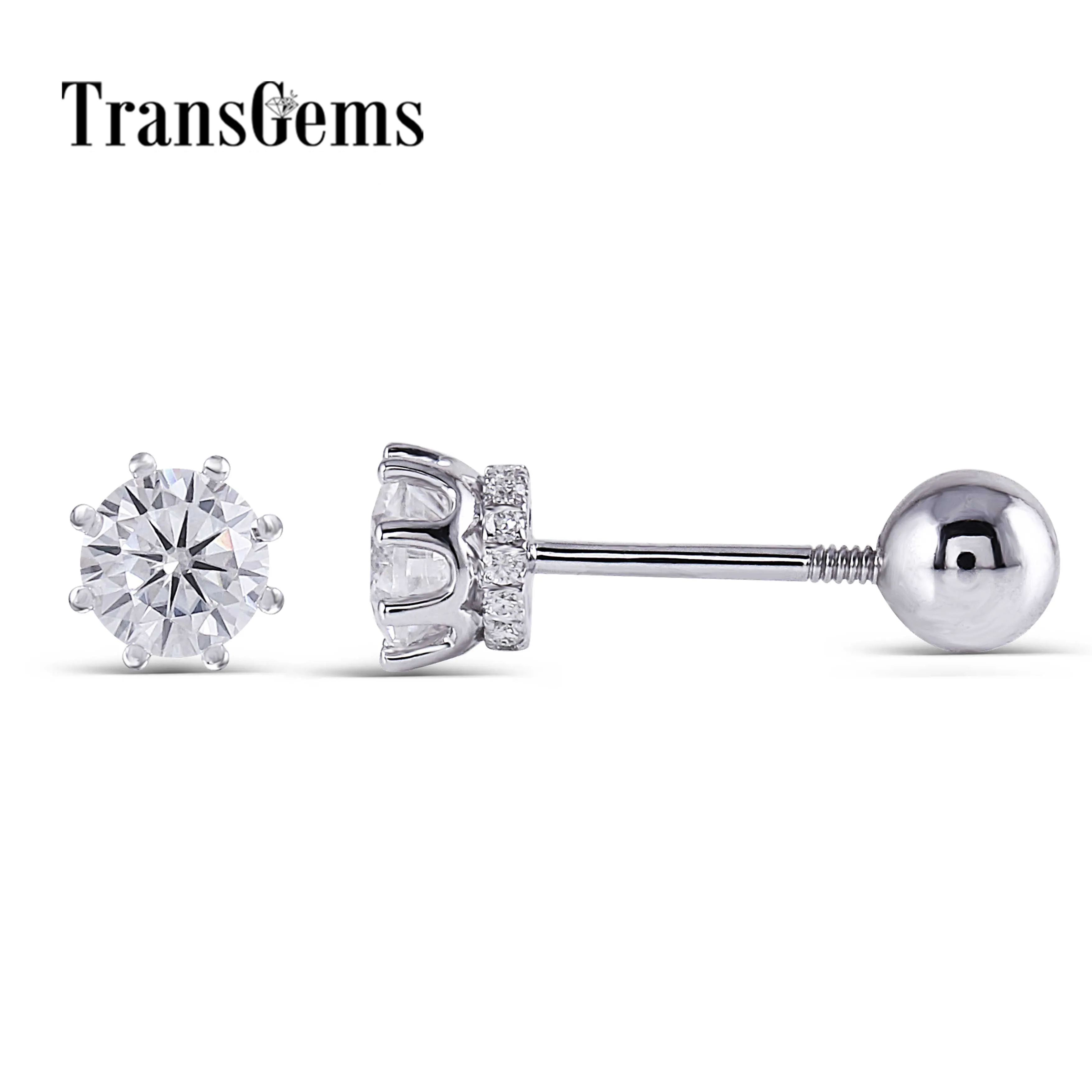 Серьги-гвоздики Transgems 14K 585 из белого золота CTW 4 мм F бесцветные Муассанит с