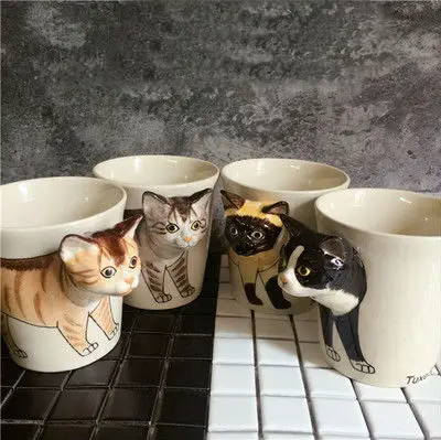 Таиланд Ручная роспись 3D Животное Кружка Керамическая кофейная чашка подарок бойфренду на день рождения кошка водная чашка