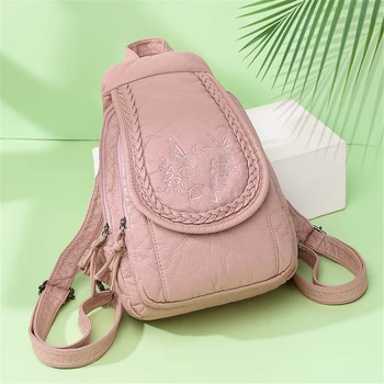 

Butterfly Embroidery Designer Backpack High Quality Soft Genuine Leather Chest Bag for Women 2020 Ladies Large Capacity Bagpack