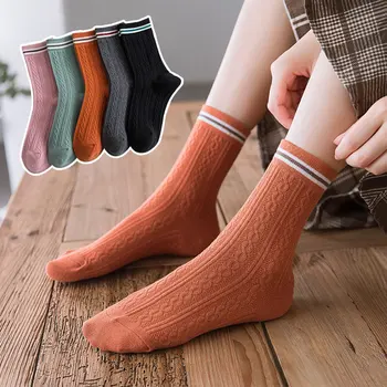 

Fashion Colorful Women Breathable Cotton Socks Striped College Style Trend Comfortable And Breathable New Autumn Winter