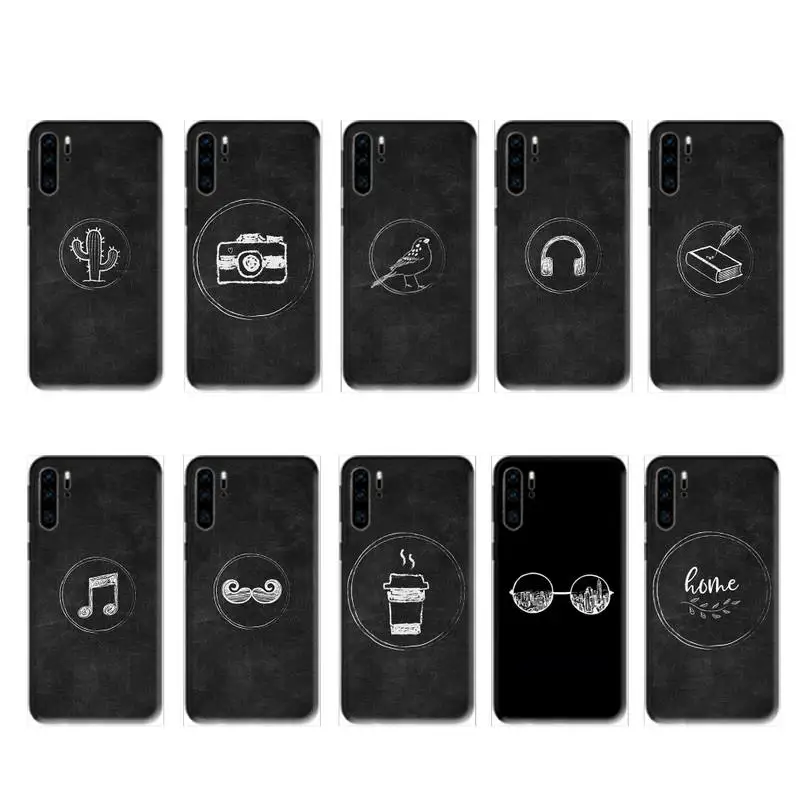 Black simple background case for huawei p20 p30 p40 pro mate 10 20 30 lite p smart y7 2019 plus nova 3I cases cover | Мобильные