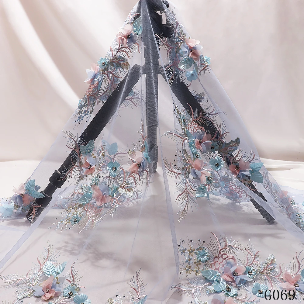 HFX нигерийские кружевные ткани французская сетка Тюлевая сетчатая кружевная ткань 3D Цветок Бисером кружевная ткань вышивка кружева для свадебного платья G069