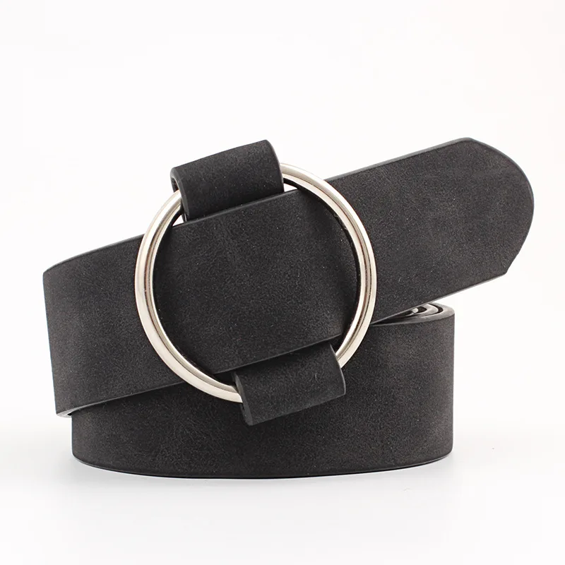 

Designer Women's Wide Belt Round Buckle Leisure Fashion Leather Belt Women No Pin Black Jeans Girls Belt Luxury Brand