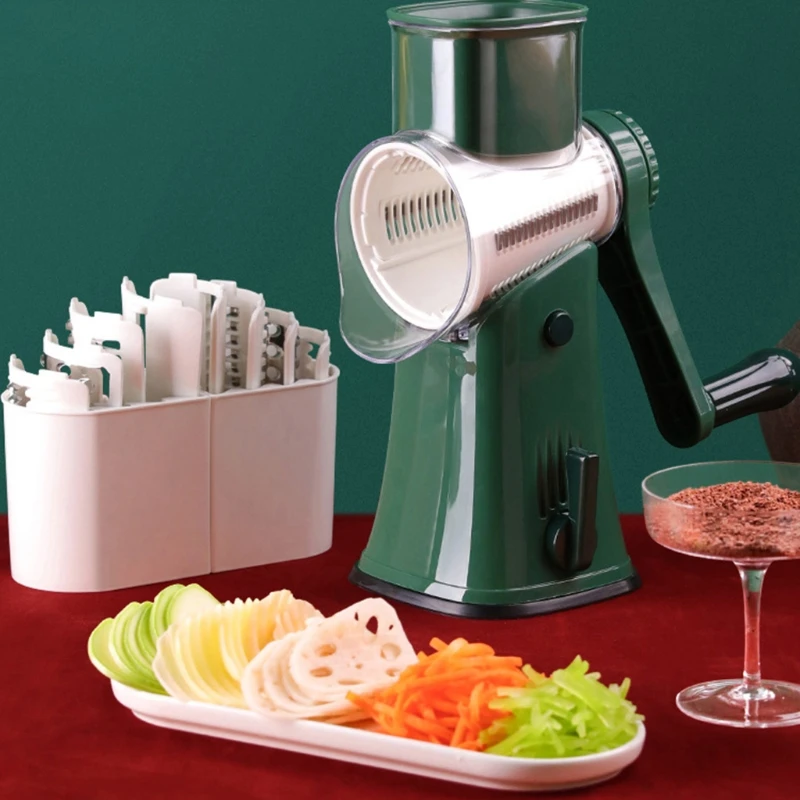 

Graters for Kitchen With 5 Interchangeable Stainless Steel Blades Asy To Clean Rotary Cheese Grater For Fruit Vegetables