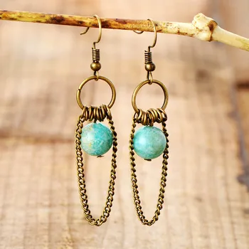 Vintage  Women Earrings Amazonite Chains Chandelier Drop Earring Bohemian Art Deco Jewelry Gifts
