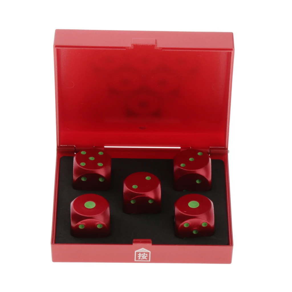 Лот 5 шестисторонних D6 16 мм стандартных игральных костей, фосфоресцирующие кости, металлические золотистые/красные светящиеся пипсы с коробкой, набор для украшения дома, игральные кости - Цвет: Red