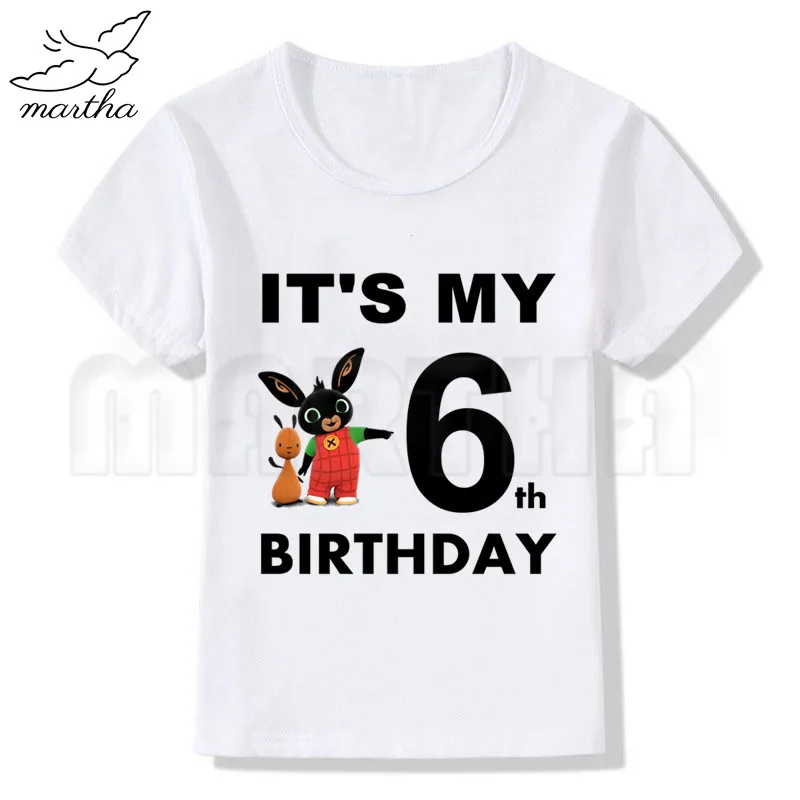 Детская футболка на день рождения для детей, белые футболки с забавным принтом кролика и кролика для девочек, вечерние футболки для девочек - Цвет: WhiteF