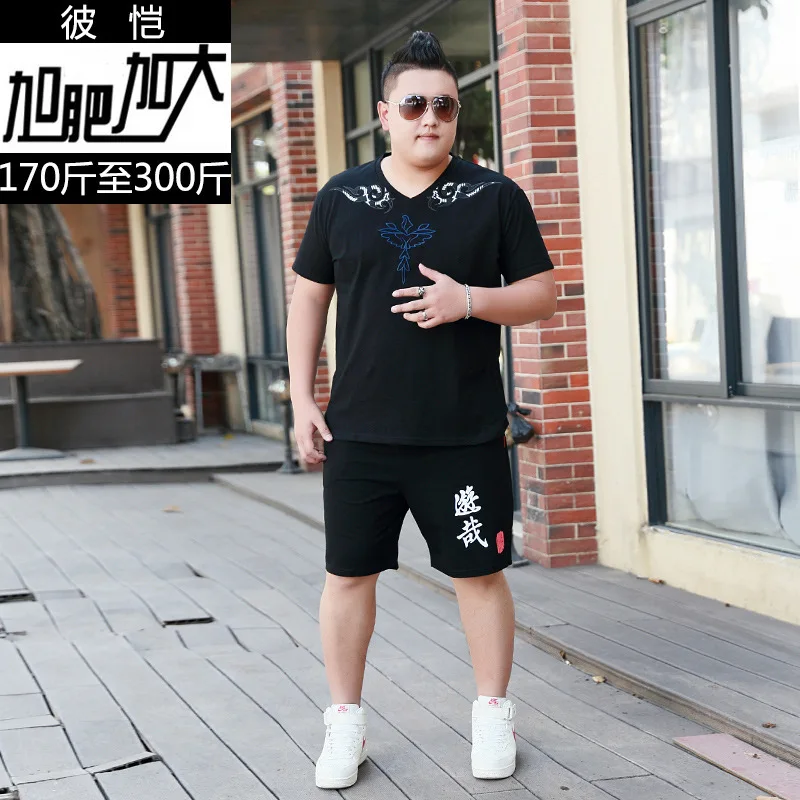 

Bikai Big Code Tide Brand Men Plus Fat Increase Code Youth Embroidery T-shirt Printing Shorts Suit Chao