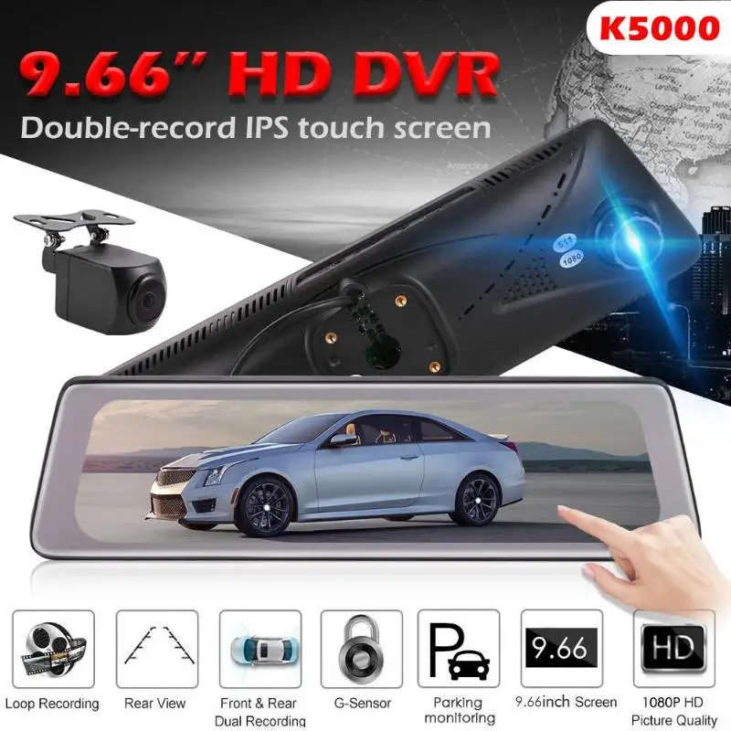 Phisung K5000 9,6" ips сенсорная Автомобильная зеркальная видеокамера с поддержкой gps трека 1080P видеорегистратор с 720P камера заднего вида DVR
