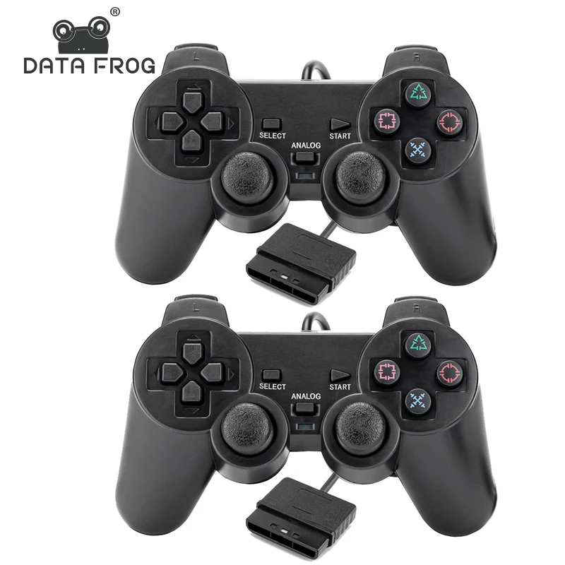 DATA FROG Wired Double Vibration Controller for PS2 Plug and Play Gamepad Joystick for Sony Playstation2 Console Accessories 