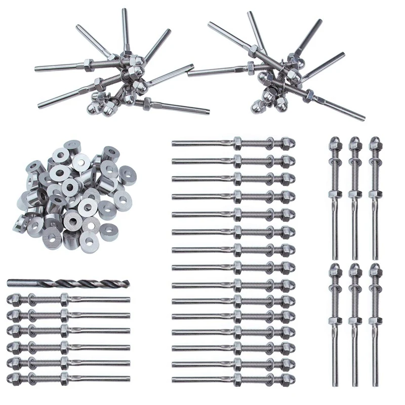 

40Pairs 1/8 inch Cable Railing Kits 30 Degree Angle Beveled Washer and Threaded Stud Tension End Fitting Terminal Combination Pa