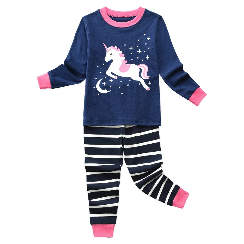 Пижамные комплекты с единорогом для девочек, комплекты одежды для сна с длинными рукавами для маленьких девочек, одежда для детей, детская одежда на осень - Цвет: as  picture