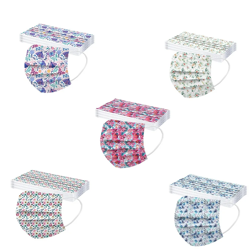 20 Styles Face Masks Маска 10pcs Disposable Mask Unisex Adults Flower Printed 3-layer Windproof Face Masks Masque Mondkapjes